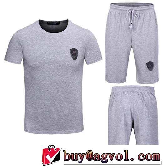 高級感演出 philipp plein フィリッププレイン 2014春夏 クルーネック半袖tシャツセットアップ上下 3色可選 p018