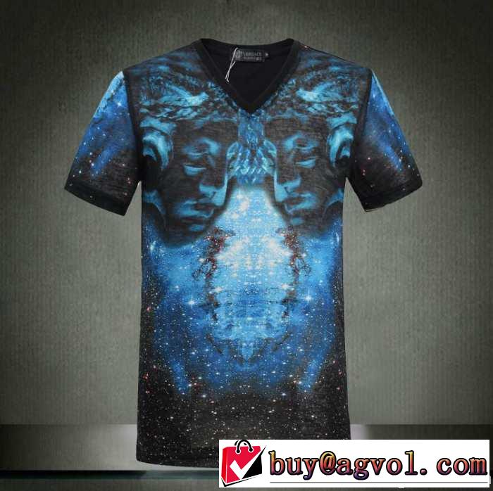 2014春夏 贈り物にも◎ versace ヴェルサーチ vネック半袖tシャツ