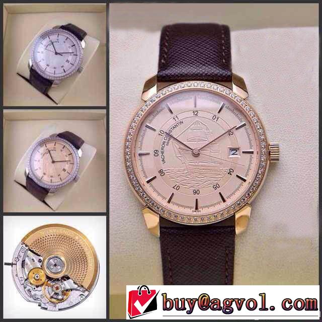 2014秋冬 上質 vacheron constantin バセロン コンスタンチン サファイヤクリスタル風防 本革ベルト スイスムーブメントeta2824-3 高級腕時計