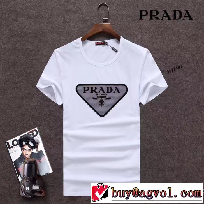 スタイルアップ効果 2017春夏 PRADA プラダ 4色可選 半袖Tシャツ 優しいフィット感