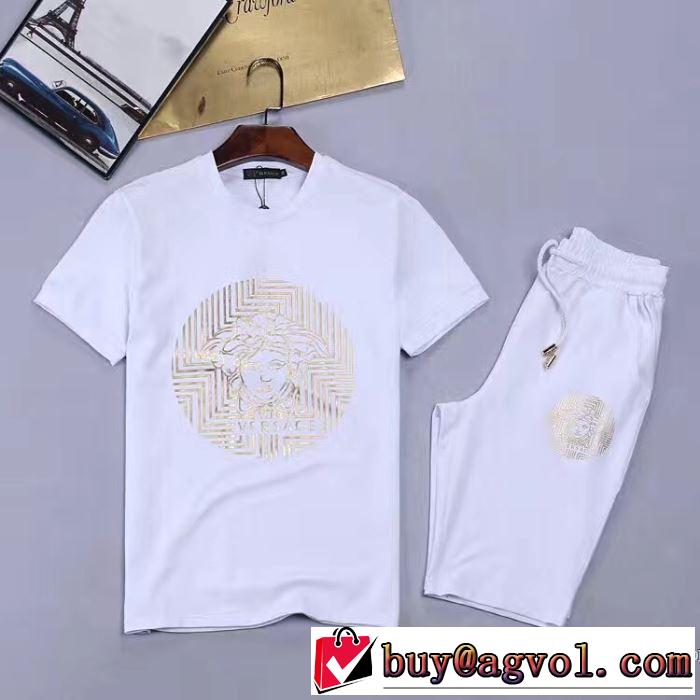 上下セット 2色可選2017春夏首胸ロゴ  ヴェルサーチ VERSACE 半袖Tシャツ