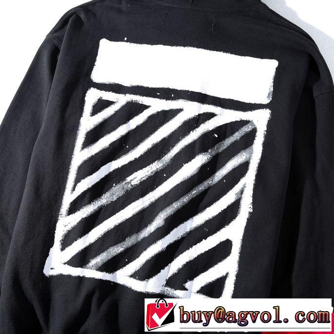 【18AW/早期完売】オフホワイト偽物Off-White超激得定番プリントメンズフード付きプルオーバーパーカーブラック、ホワイト