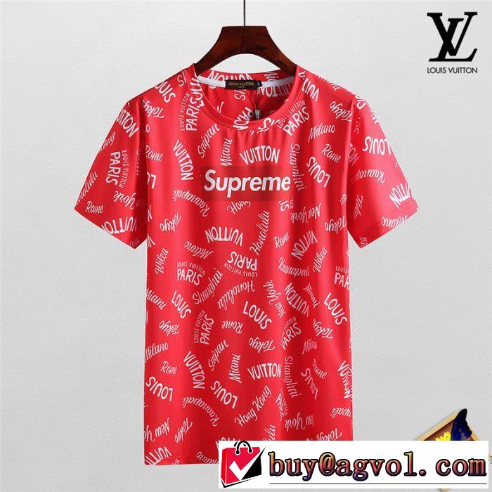 2018格安のLOUIS VUITTONルイ ヴィトンＴシャツコピーの赤色のクルーネック半袖Tシャツトップス