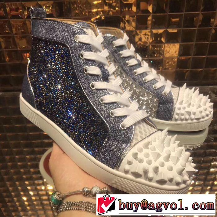 18SS人気新作Christian LouboutinルブタンコピーNo Limit 018 Flatストラスハイカットスニーカースパイク