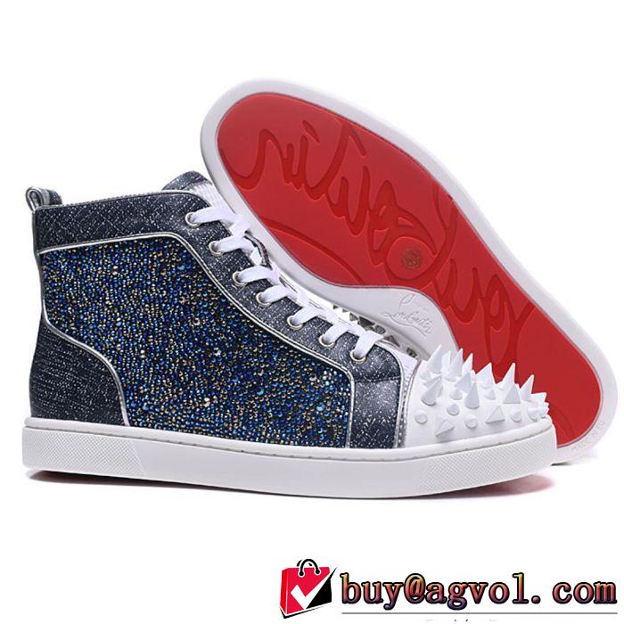 18SS人気新作Christian LouboutinルブタンコピーNo Limit 018 Flatストラスハイカットスニーカースパイク