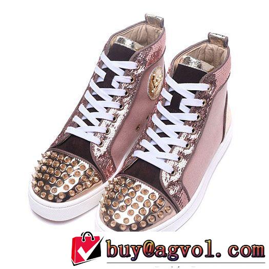 主役級のアイテムChristian Louboutinルブタンコピーハイカットスニーカースパイクピンクスパンコール付き人気靴