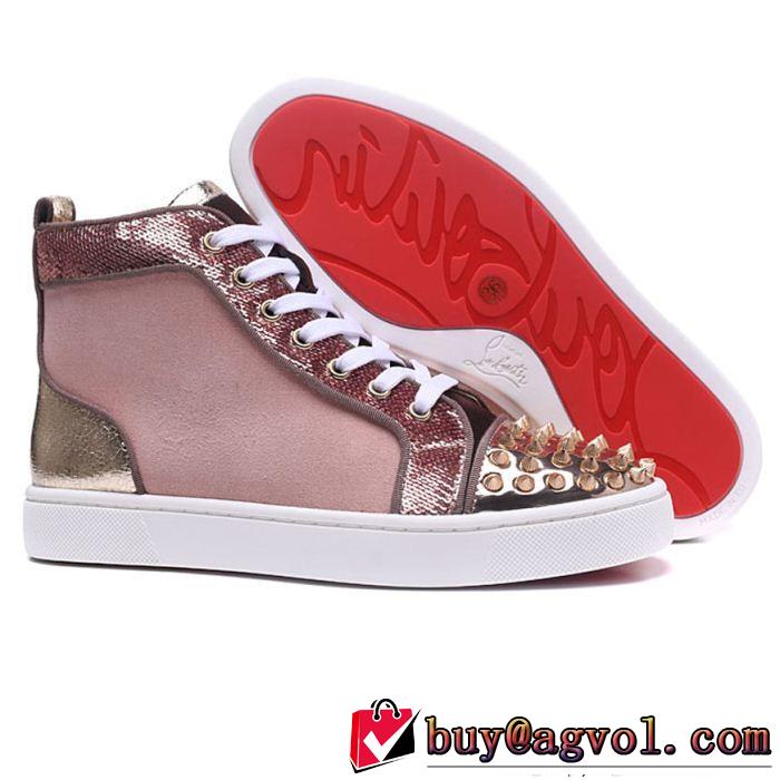 主役級のアイテムChristian Louboutinルブタンコピーハイカットスニーカースパイクピンクスパンコール付き人気靴