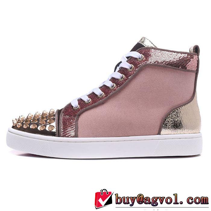 主役級のアイテムChristian Louboutinルブタンコピーハイカットスニーカースパイクピンクスパンコール付き人気靴