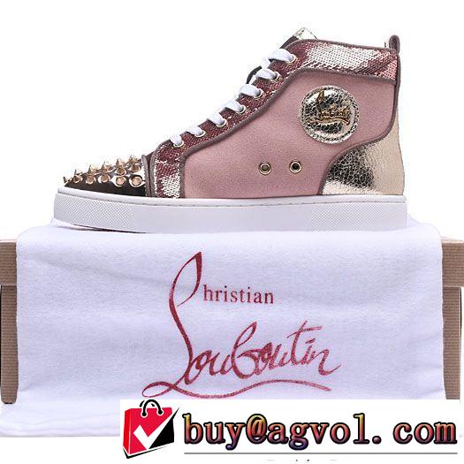 主役級のアイテムChristian Louboutinルブタンコピーハイカットスニーカースパイクピンクスパンコール付き人気靴