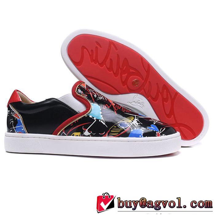 希少性の高いルブタン偽物Christian Louboutin超人気新品スリッポンカジュアルブラックスニーカーレザー採用