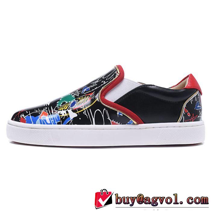 希少性の高いルブタン偽物Christian Louboutin超人気新品スリッポンカジュアルブラックスニーカーレザー採用