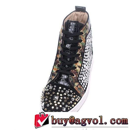 お洒落Christian Louboutinルブタン偽物ブラックのスパイク付きメンズハイカット爆買い最新作シューズスニーカー靴