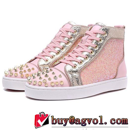 シーンで活躍するルブタン偽物Christian Louboutinレディースハイカットスニーカースパイク付きピンク透気快適な履き心地シューズ