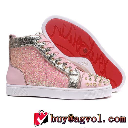 シーンで活躍するルブタン偽物Christian Louboutinレディースハイカットスニーカースパイク付きピンク透気快適な履き心地シューズ