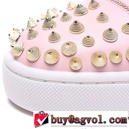 シーンで活躍するルブタン偽物Christian Louboutinレディースハイカットスニーカースパイク付きピンク透気快適な履き心地シューズ