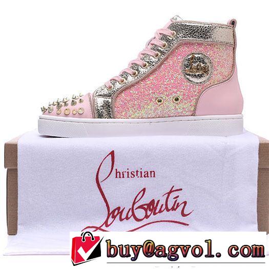 シーンで活躍するルブタン偽物Christian Louboutinレディースハイカットスニーカースパイク付きピンク透気快適な履き心地シューズ