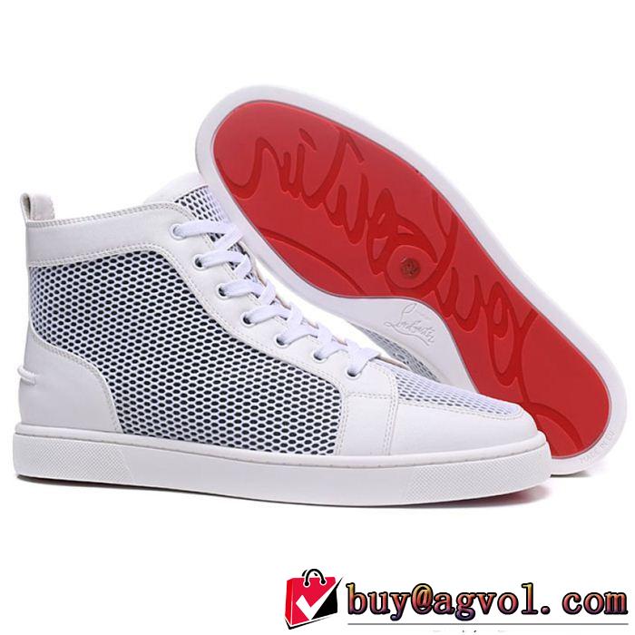 格安通販Christian Louboutinルブタン偽物メッシュハイカットメンズスニーカーコピー今年大流行ホワイト本革シューズ