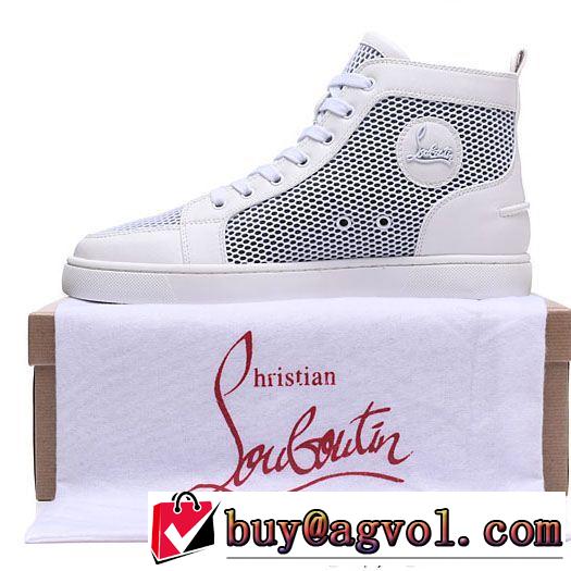 格安通販Christian Louboutinルブタン偽物メッシュハイカットメンズスニーカーコピー今年大流行ホワイト本革シューズ
