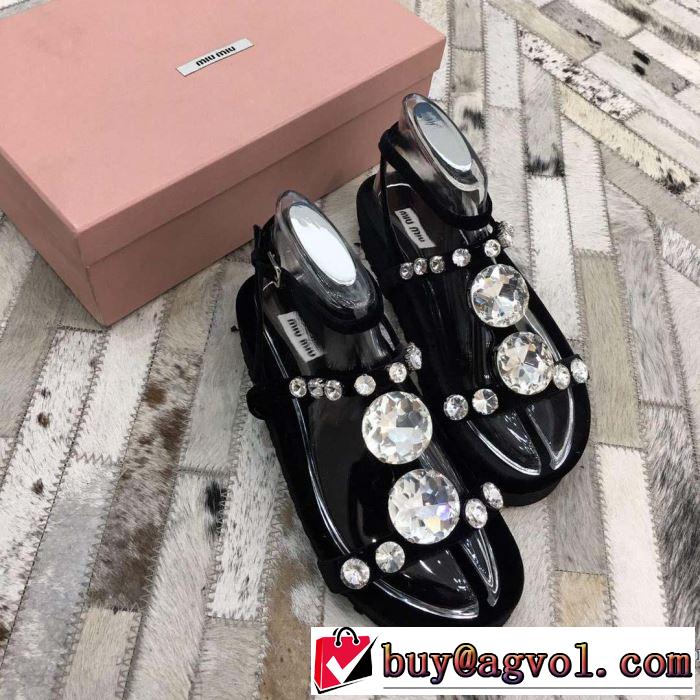 今シーズン注目のデザイン ミュウミュウ MIUMIU サンダル 3色可選 2019SSのトレンド商品