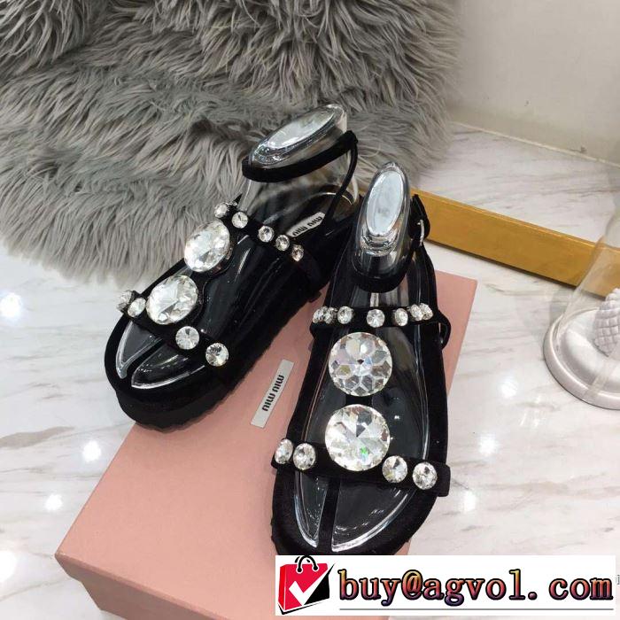 今シーズン注目のデザイン ミュウミュウ MIUMIU サンダル 3色可選 2019SSのトレンド商品