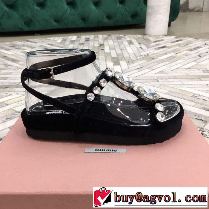 今シーズン注目のデザイン ミュウミュウ MIUMIU サンダル 3色可選 2019SSのトレンド商品