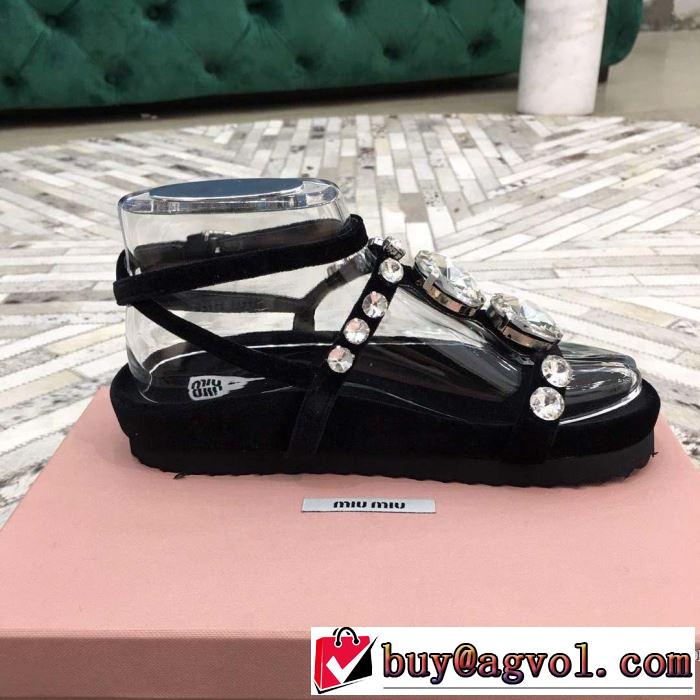 今シーズン注目のデザイン ミュウミュウ MIUMIU サンダル 3色可選 2019SSのトレンド商品