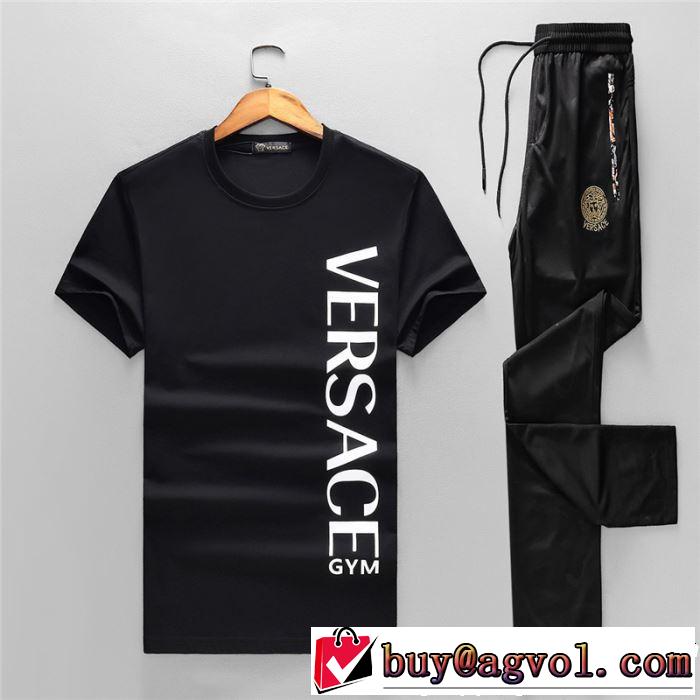  2019限定 男性に人気 VERSACE ヴェルサーチ半袖大注目国内完売数量限定 上下セット 2色可選
