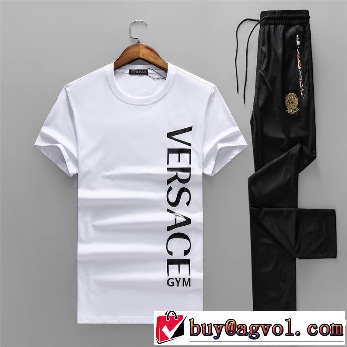 2019限定 男性に人気 VERSACE ヴェルサーチ半袖大注目国内完売数量限定 上下セット 2色可選