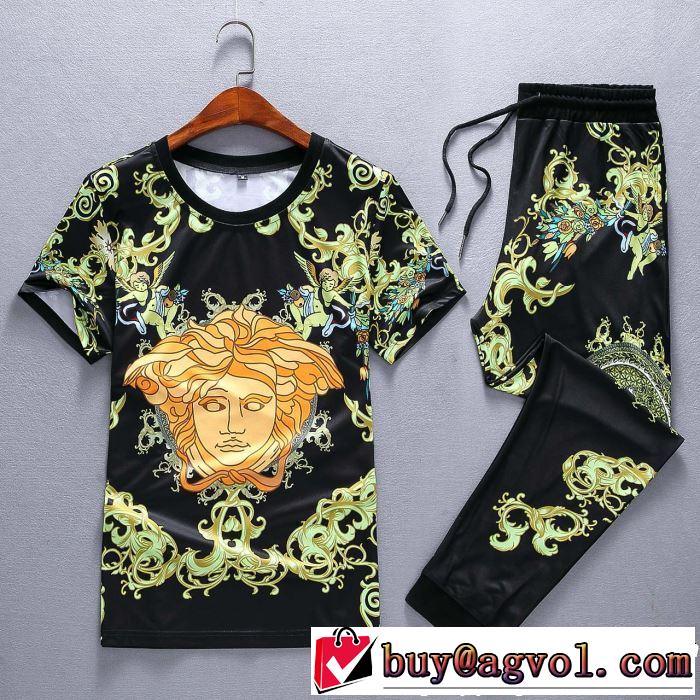  お洒落トレンド人気 半袖 上下セット 2019夏ファション新品 VERSACE 新作限定めっちゃ綺麗色ヴェルサーチ