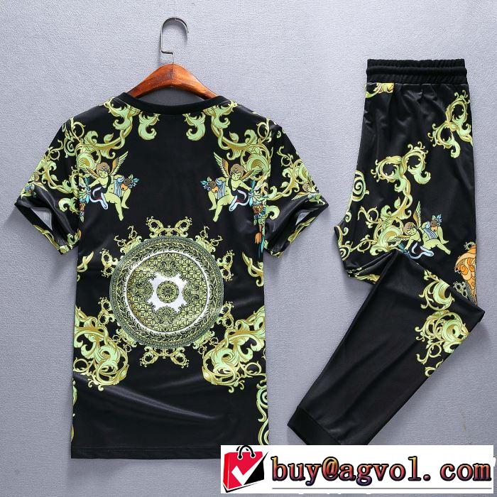 お洒落トレンド人気 半袖 上下セット 2019夏ファション新品 VERSACE 新作限定めっちゃ綺麗色ヴェルサーチ