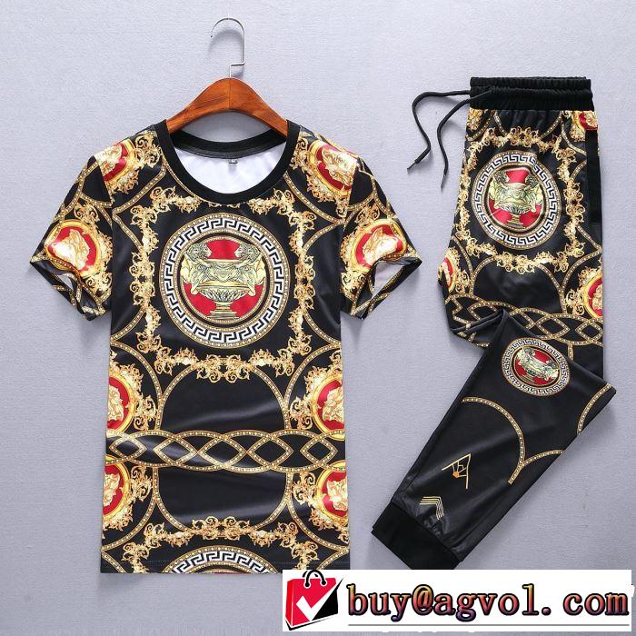 セールで格安 VERSACE 2色可選2019春夏の大注目トレンド ヴェルサーチ 半袖 上下セット