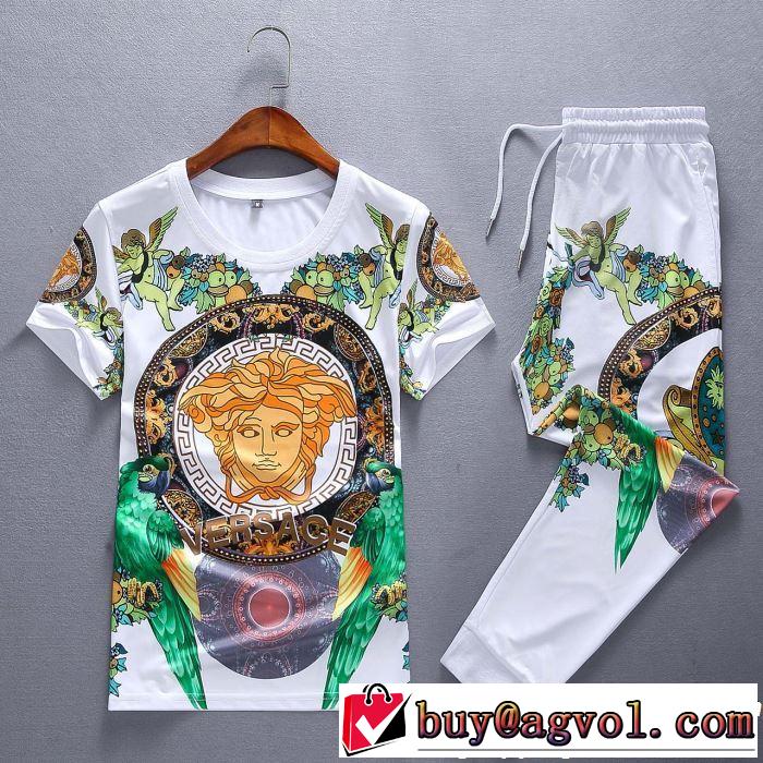 大人の色味 VERSACE ヴェルサーチ2019春夏の大注目トレンド 半袖 上下セット 2色可選
