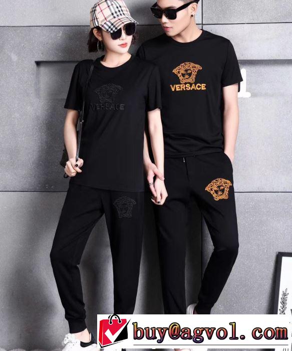 今コーデ選ばずおしゃれのポイント 2色可選VERSACE ヴェルサーチ 2019限定 男性に人気 半袖 上下セット男女兼用