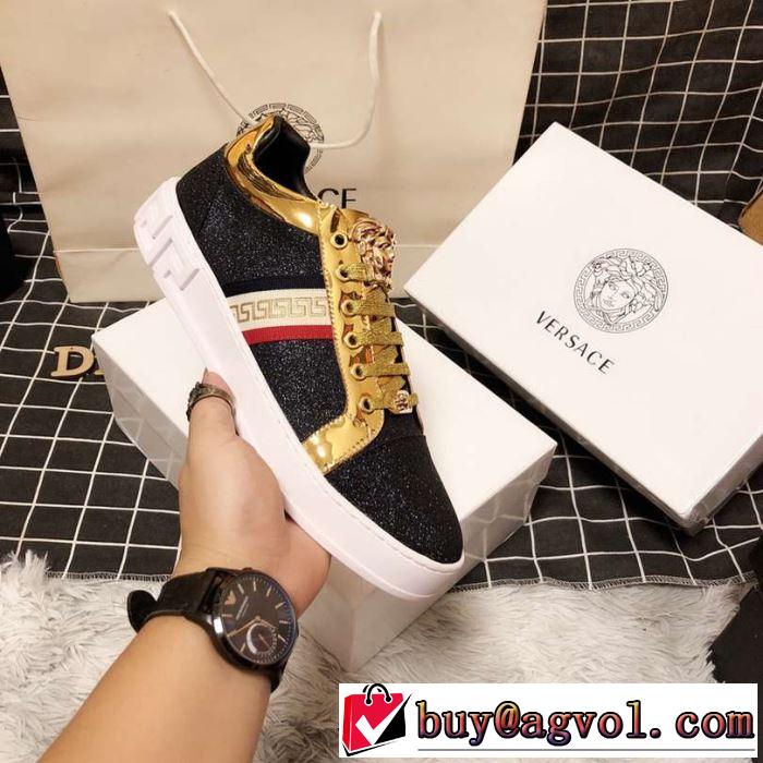 季節をまたい新作アイテム 2019夏ファション新品 ヴェルサーチ VERSACE カジュアルシューズ 2色可選