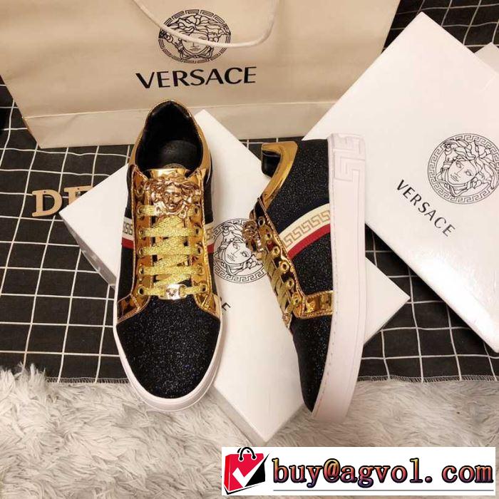 季節をまたい新作アイテム 2019夏ファション新品 ヴェルサーチ VERSACE カジュアルシューズ 2色可選