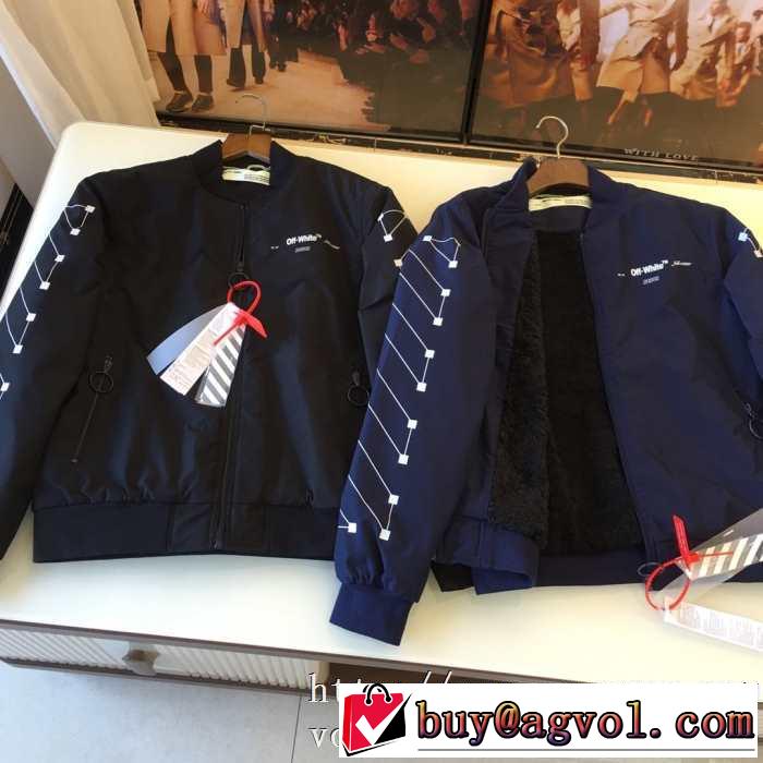 秋冬人気の定番トレンドオフホワイト ジャケットコピー激安Off white printed varsity jacketおしゃれナイロンジャケットコーデ