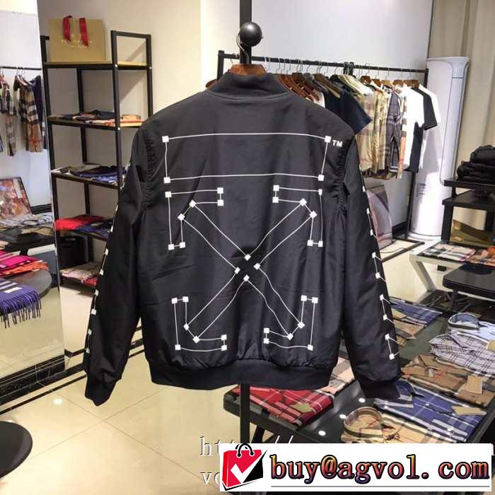 秋冬人気の定番トレンドオフホワイト ジャケットコピー激安Off white printed varsity jacketおしゃれナイロンジャケットコーデ