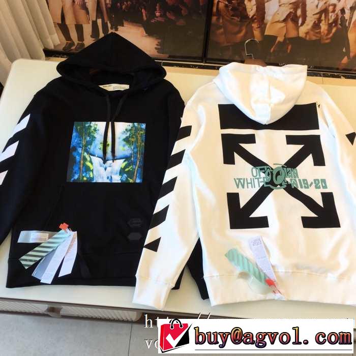 男女兼用パーカーおすすめオフホワイトコピーOFF WHITE DIAG WATERFALL OVER HOODIEスウェットシャツホワイト2019AW新作