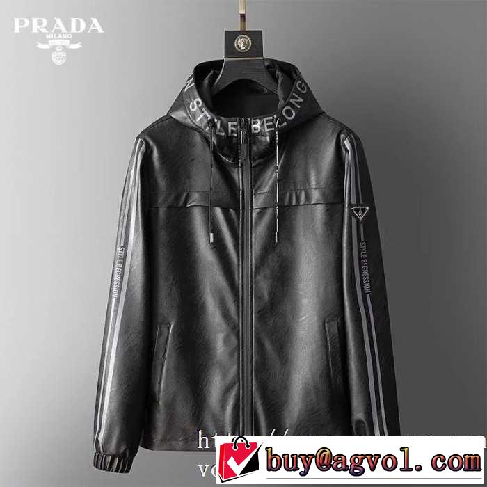30代～40代におすすめプラダ 黒 ジャケット レザー製品Prada 服 コピー 秋冬コレクションエレガント高級防寒用オシャレコーデ