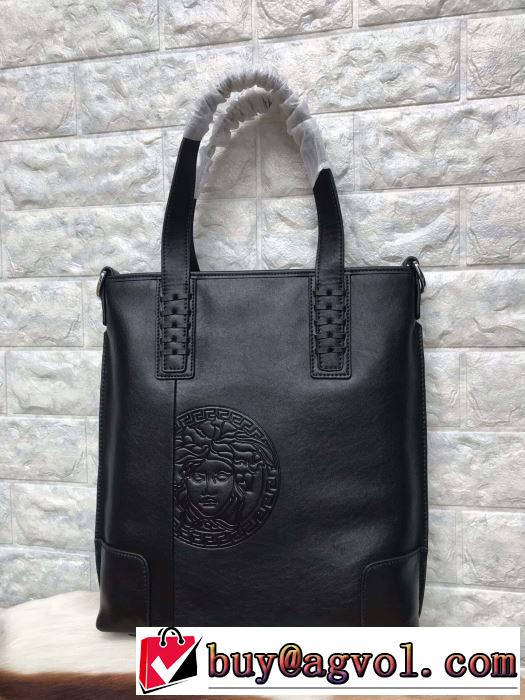 高級感ヴェルサーチ トートバッグ メンズ コピー VERSACE コレクション 2020トレンド通勤 スタイリッシュ レザーバッグ 黒