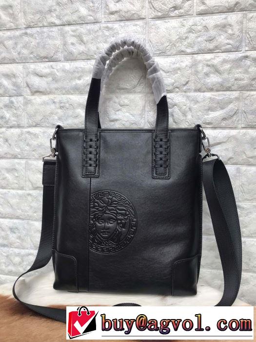 高級感ヴェルサーチ トートバッグ メンズ コピー VERSACE コレクション 2020トレンド通勤 スタイリッシュ レザーバッグ 黒