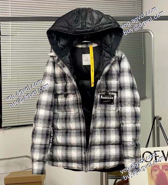 2020秋冬 Moncler x藤原浩連名毛の格子の稲妻の標識のシャツのダウンジャケット 耐久性のある MONCLERコピー