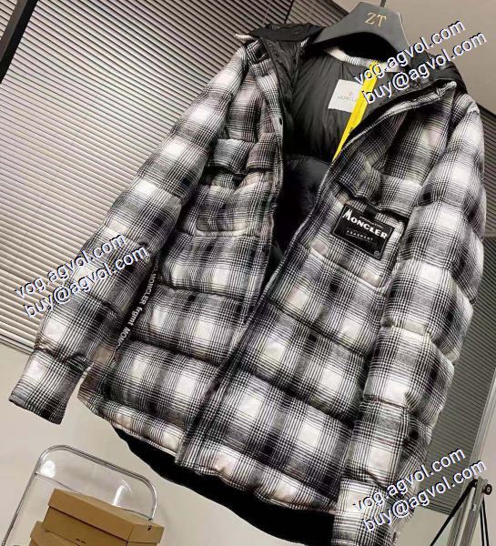 2020秋冬 Moncler x藤原浩連名毛の格子の稲妻の標識のシャツのダウンジャケット 耐久性のある MONCLERコピー