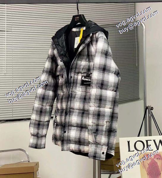 2020秋冬 Moncler x藤原浩連名毛の格子の稲妻の標識のシャツのダウンジャケット 耐久性のある MONCLERコピー