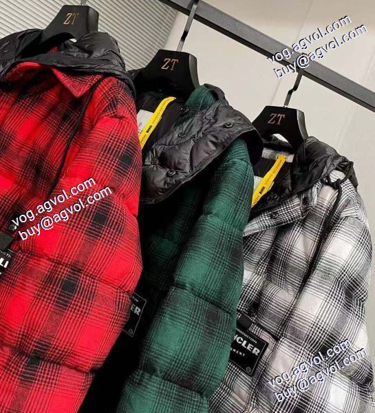 2020秋冬 Moncler x藤原浩連名毛の格子の稲妻の標識のシャツのダウンジャケット 耐久性のある MONCLERコピー