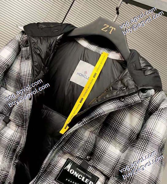 2020秋冬 Moncler x藤原浩連名毛の格子の稲妻の標識のシャツのダウンジャケット 耐久性のある MONCLERコピー