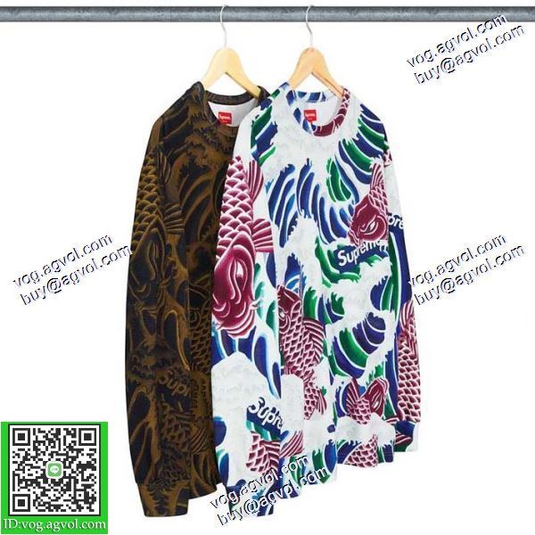 高品質 人気 シュプリーム SUPREME 長袖Tシャツ 2020秋冬 锦鲤浪花男女レジャーゆったり長袖TシャツコイTEE 2色可選