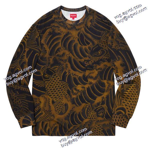 高品質 人気 シュプリーム SUPREME 長袖Tシャツ 2020秋冬 锦鲤浪花男女レジャーゆったり長袖TシャツコイTEE 2色可選
