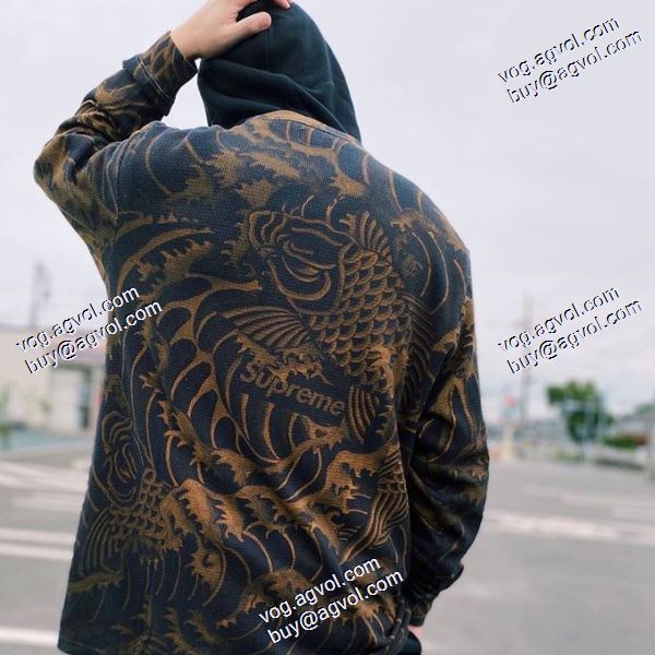 高品質 人気 シュプリーム SUPREME 長袖Tシャツ 2020秋冬 锦鲤浪花男女レジャーゆったり長袖TシャツコイTEE 2色可選
