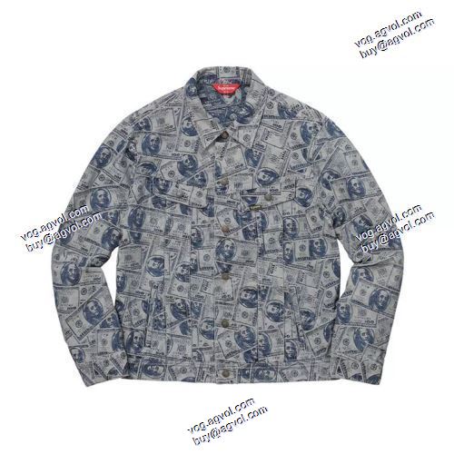 SUPREMEブランドコピーこだわりのコート Supreme 100 Dollar Bill Trucker Jacket  デニムジャケット SUPREME偽物ブランド